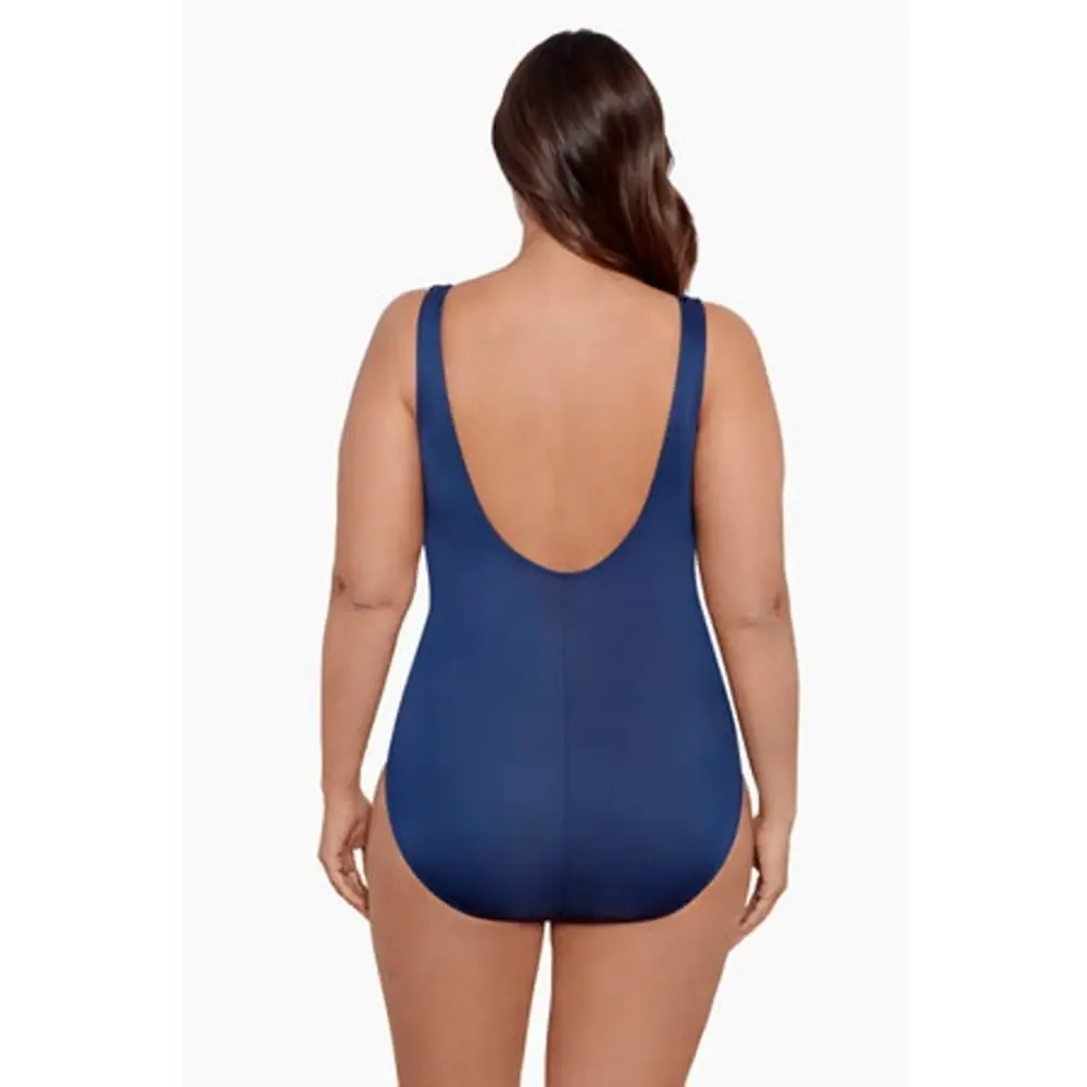 Miraclesuit Women's Crossover One Piece Swimsuit Midnight Blue Size 22W NWT